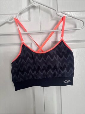 Champion Black Sports Bra with Coral Pink Straps